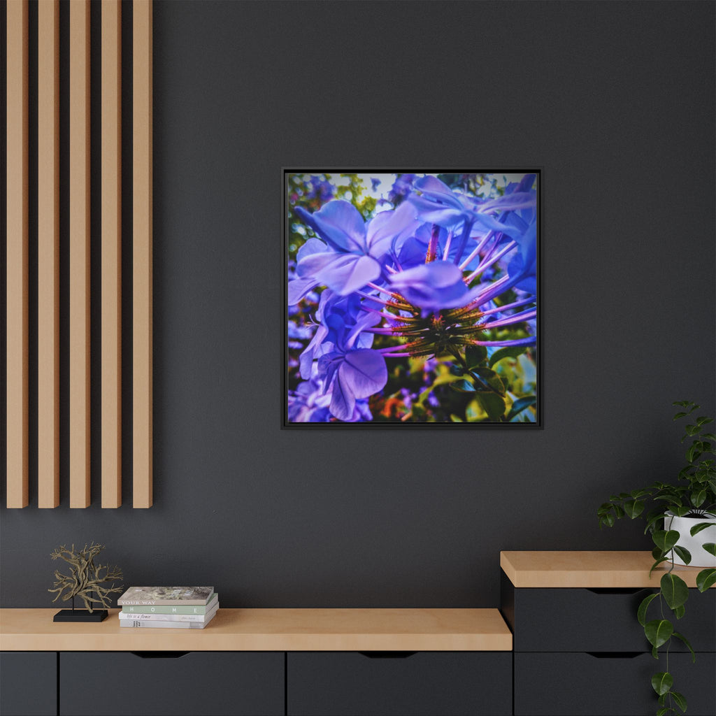 Blue Hydrangea Stem Matte Canvas Wall Art — Vibrant Close-Up Botanical Floral Print