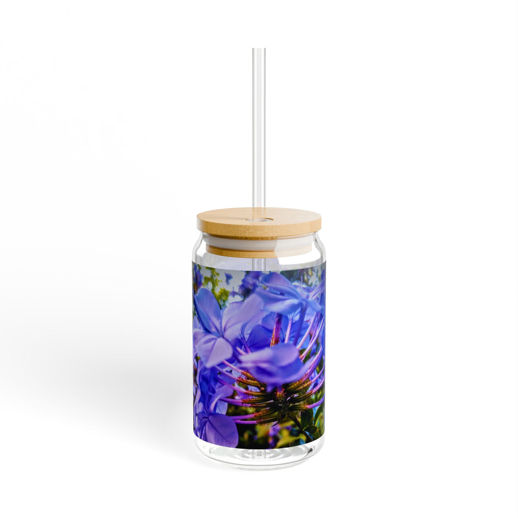 Blue Hydrangea Stem  Sipper Glass — 16oz Portable Tumbler with Straw