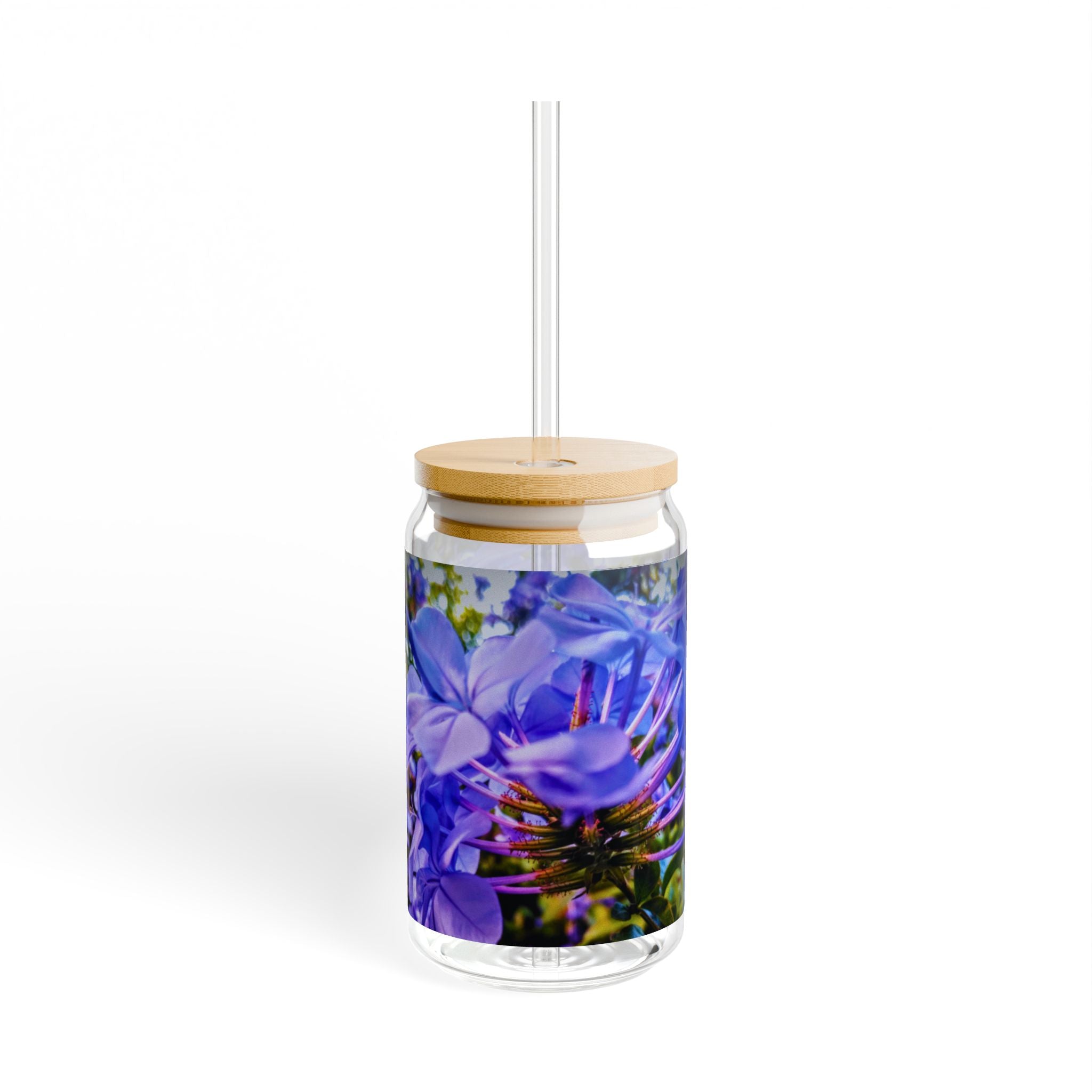 Blue Hydrangea Stem  Sipper Glass — 16oz Portable Tumbler with Straw