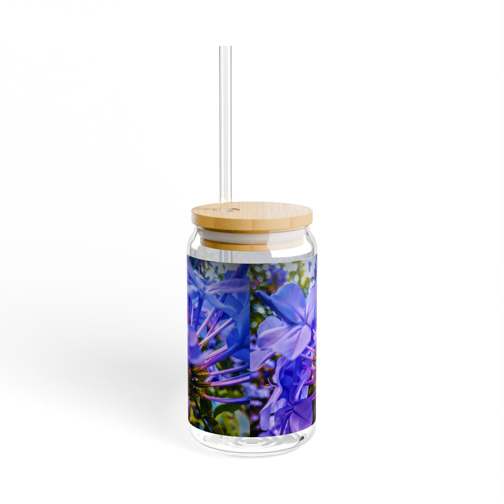 Blue Hydrangea Stem  Sipper Glass — 16oz Portable Tumbler with Straw