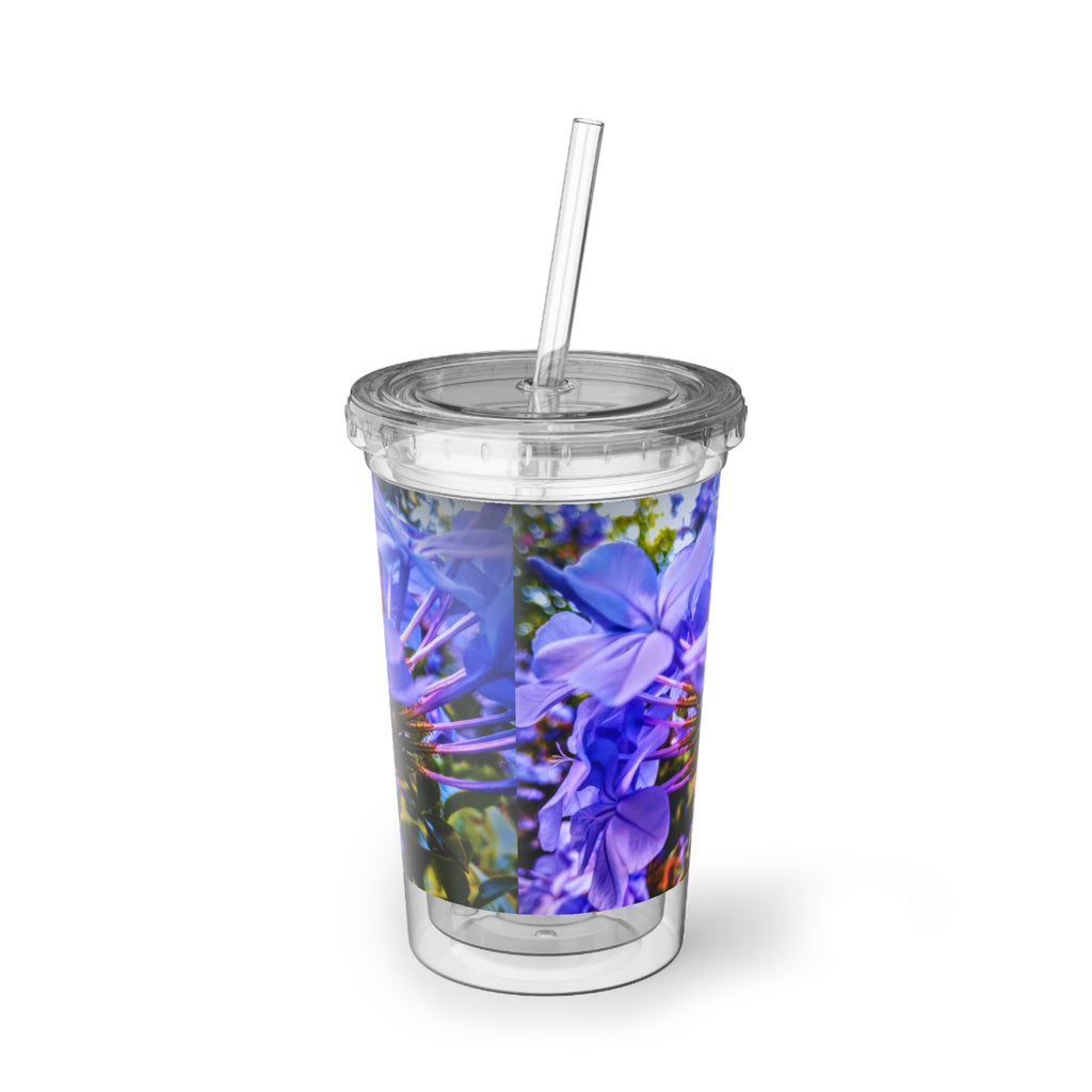 Blue Hydrangea Stem Acrylic Tumbler — Vibrant Purple Floral Print Reusable Cup