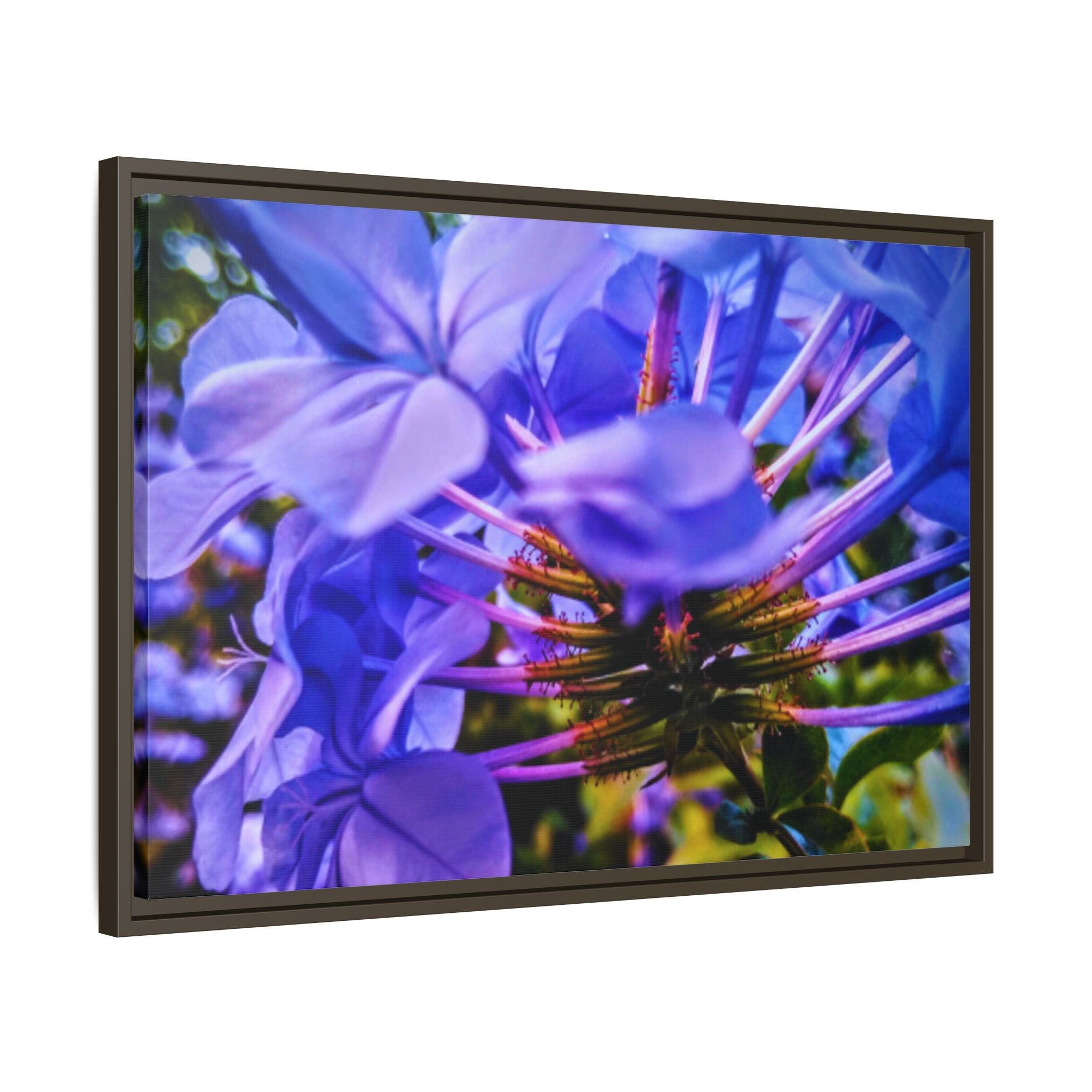 Blue Hydrangea Stem Matte Canvas Wall Art — Vibrant Close-Up Botanical Floral Print