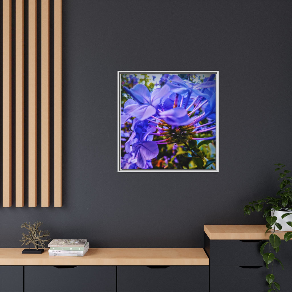 Blue Hydrangea Stem Matte Canvas Wall Art — Vibrant Close-Up Botanical Floral Print