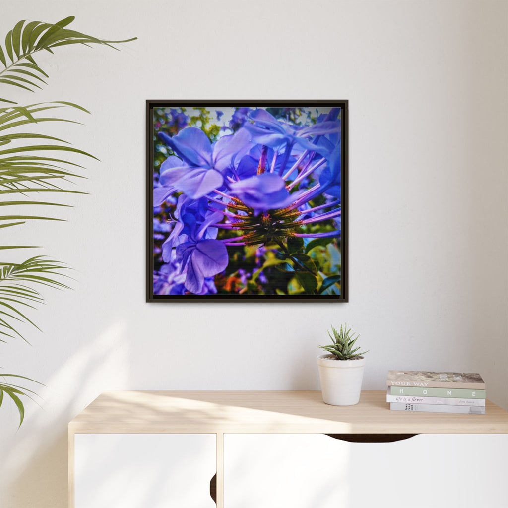 Blue Hydrangea Stem Matte Canvas Wall Art — Vibrant Close-Up Botanical Floral Print