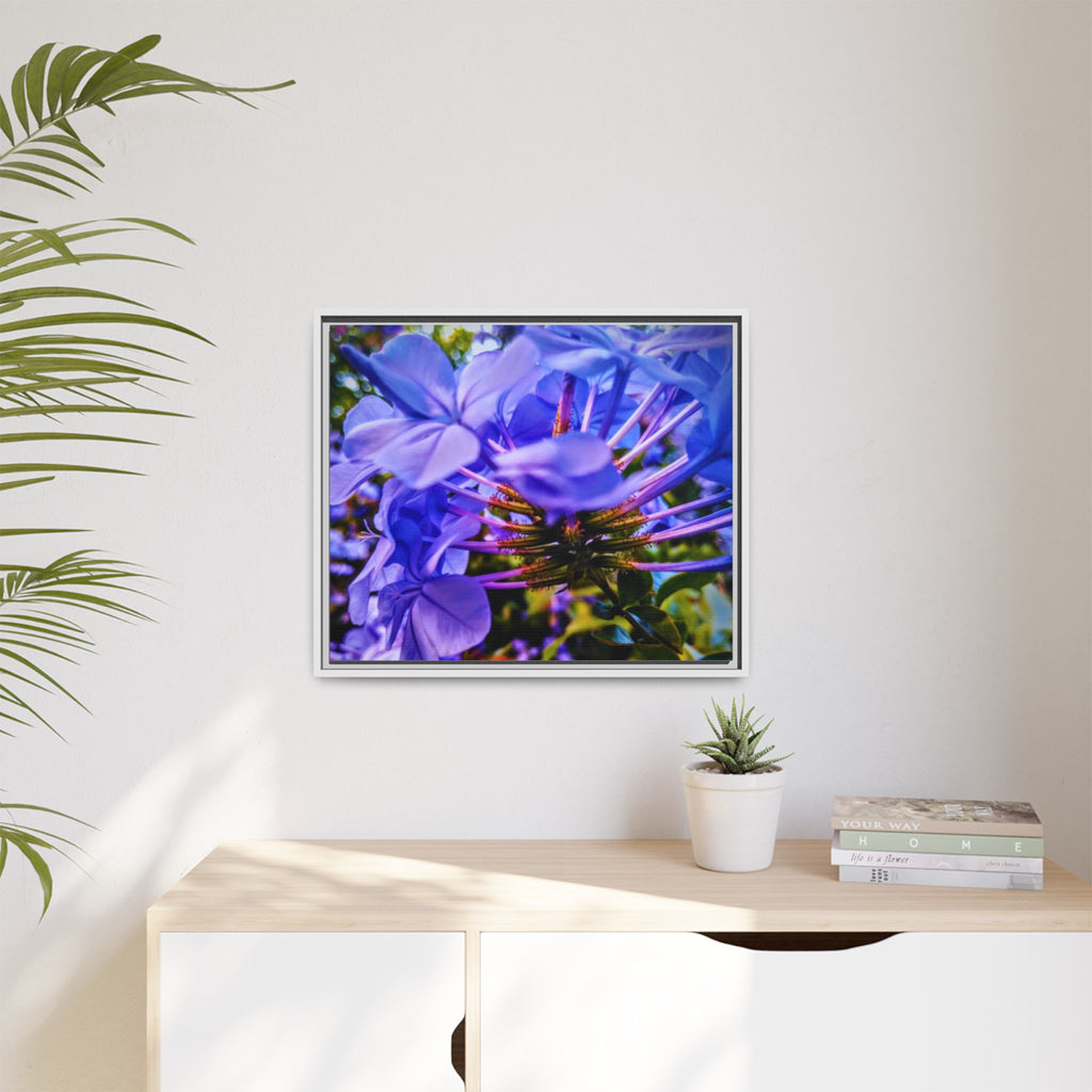 Blue Hydrangea Stem Matte Canvas Wall Art — Vibrant Close-Up Botanical Floral Print