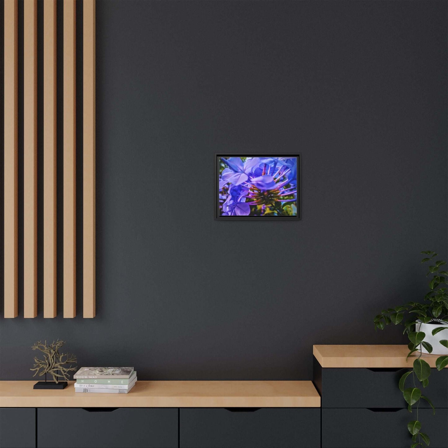 Blue Hydrangea Stem Matte Canvas Wall Art — Vibrant Close-Up Botanical Floral Print
